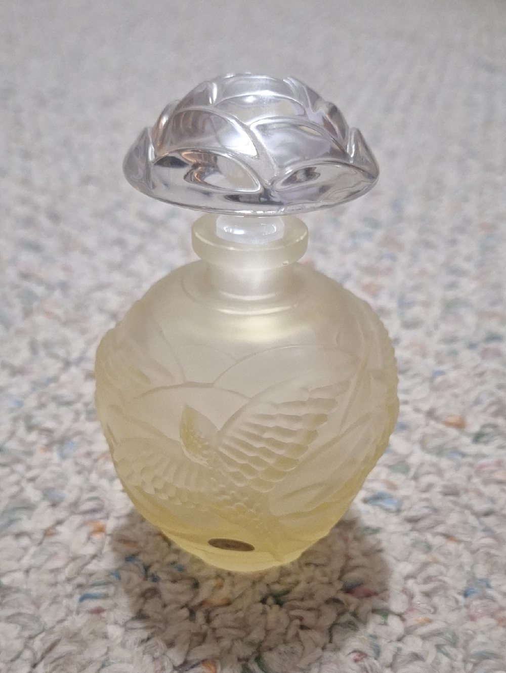 Frosted Glass Perfume Bottle with Clear Decorative Stopper - Pale Yellow